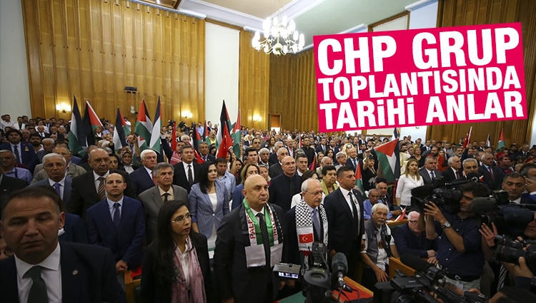 Şaşırtan görüntüler! CHP Grup Toplantısı'nda Filistin bayrakları açıldı
