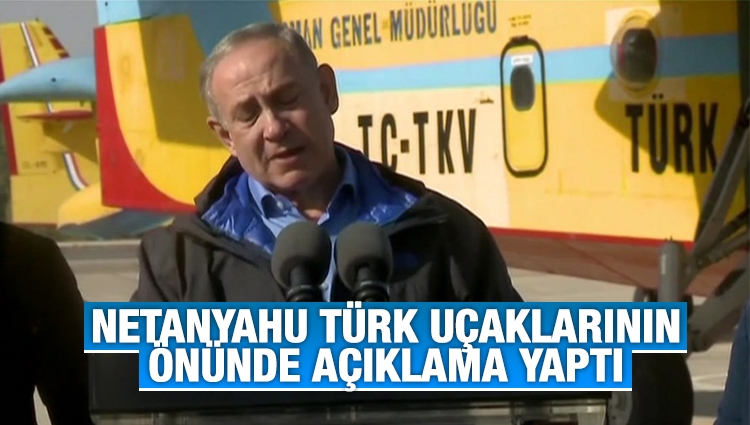 Netanyahu basın açıklamasını Türk uçaklarının önünde yaptı