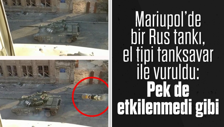 Mariupol’de bir Rus tankı el tipi tanksavar ile vuruldu