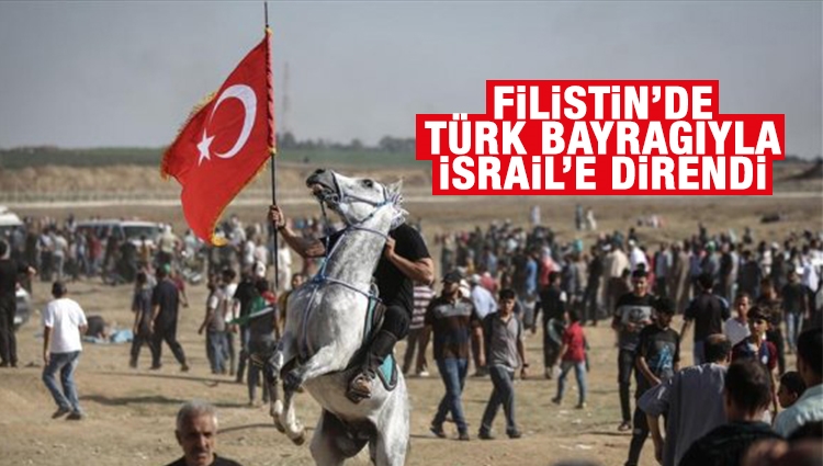 Filistinli genç İsrail'i Türk bayrağıyla protesto etti