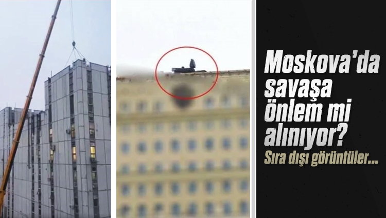 Moskova'da Savunma Bakanlığı binası da dahil yüksek binaların üzerine Pantsir hava savunma sistemlerinin yerleştirildiği görüldü