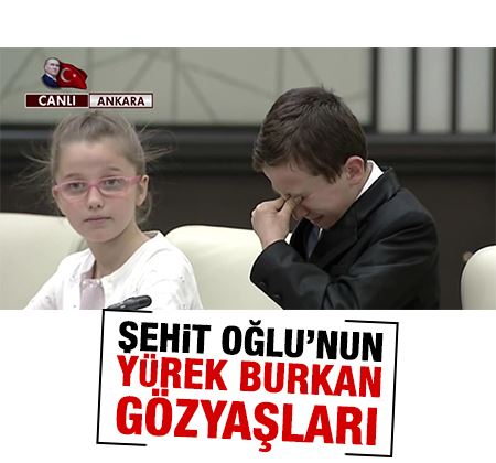 Erdoğan ağlayan şehit çocuğunu teselli etti